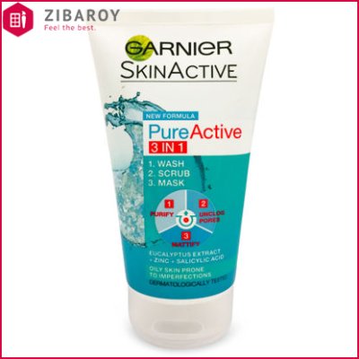 اسکراب پاک کننده پوست گارنیه مدل Pure Active 3in1 حجم 150 میل