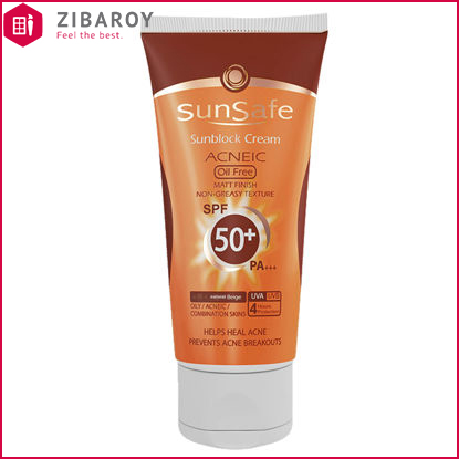 کرم ضد آفتاب رنگی فاقد چربی SPF50 سان سیف مناسب پوست چرب، مختلط و آکنه دار حجم 50 میل – بژ طبیعی