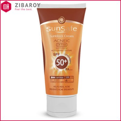 کرم ضد آفتاب رنگی SPF50 سان سیف مناسب پوست چرب و مختلط و آکنه دار حجم 50 میل – بژ روشن