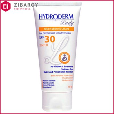 کرم ضد آفتاب رنگی هیدرودرم SPF30 مدل لیدی مناسب پوست های معمولی و حساس 50 گرم