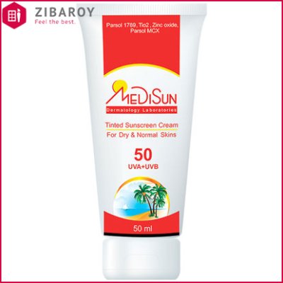 کرم ضد آفتاب رنگی SPF50 مدیسان مناسب پوست معمولی و خشک حجم 50 میل